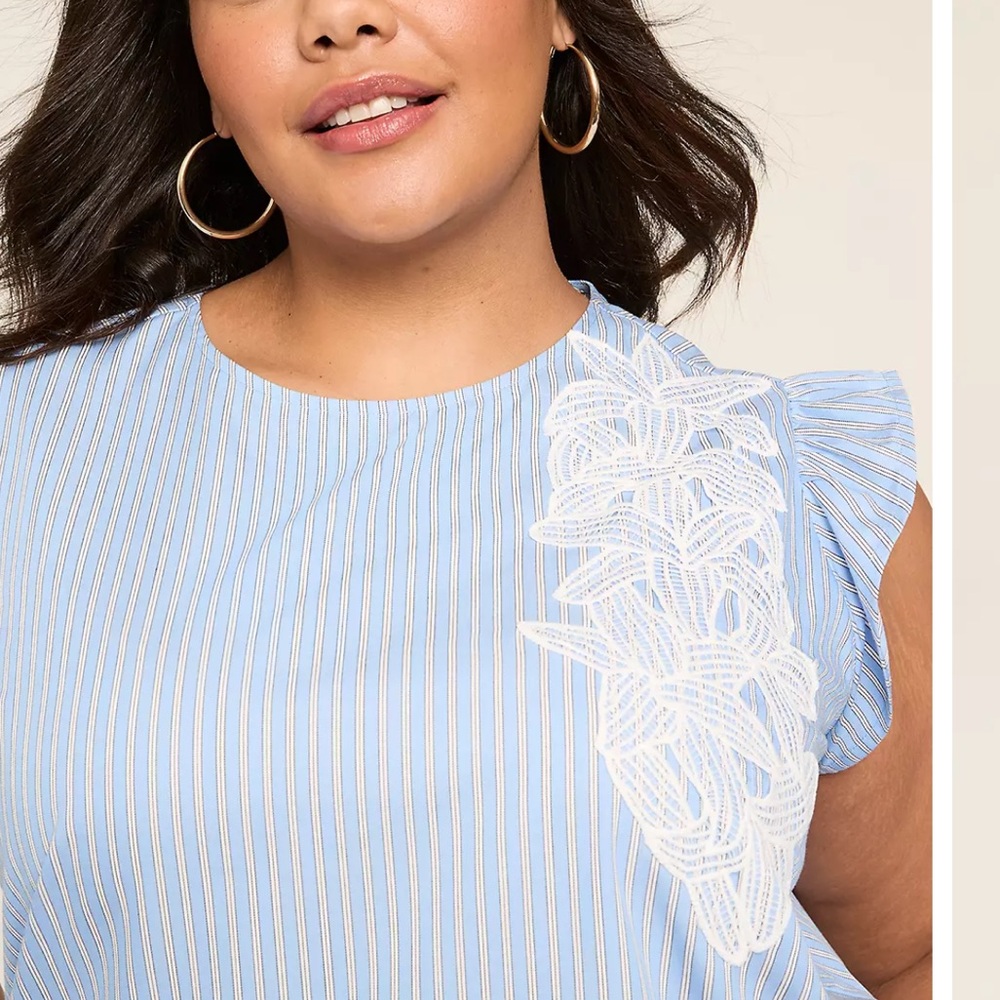 Lane Bryant Ruffle Cap-Sleeve Applique Top Blue 18